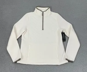 Eddie Bauer Bay Laurel 1/4 Zip Women S‎ Coconut Milk Fleece Quilt Pullover NWT thumbnail 1