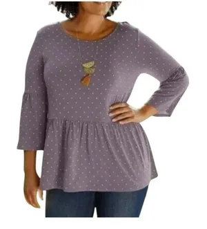 Matilda Jane Perfect in Purple Polka‎ Dot Peplum Bell Sleeve Top Size Medium thumbnail 1