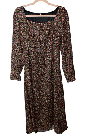 SHEIN Floral Midi Dress Long Sleeve‎ Square Neck Cottagecore Large thumbnail 1