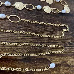 Gold Y2K Faux Pearl Coin Medallion Chain Belt, Fits 17 to 43.5 Inches, X7GA1310 thumbnail 7