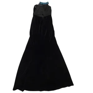 Vintage Black Velvet Evening Gown with Beaded High Neck and Mesh Detailing thumbnail 8