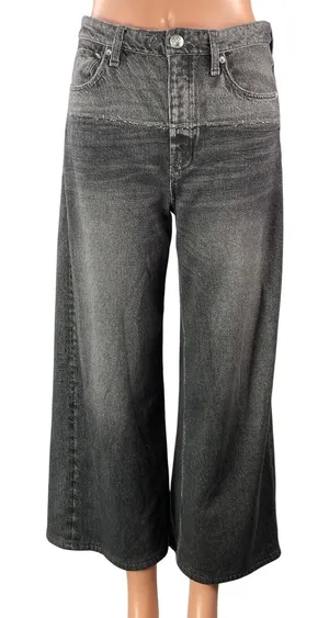 rag & bone Women's Gray Faded Relaxed Cropped Baggy Wide Leg Denim Jean Pants 27 thumbnail 1