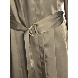 Zara olive green satin grommet detail belted Ring Trim maxi shirtdress Size M thumbnail 6