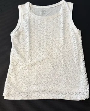 LOFT Petite White Lace Overlay Sleeveless Tank thumbnail 1