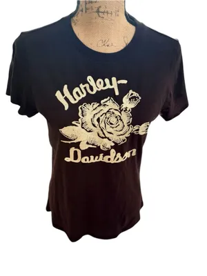 Harley-Davidson Short Sleeve Tee Size M (18” PTP) Black White Rose thumbnail 2