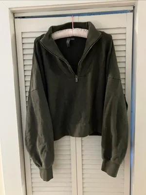 Sweaty Betty Nestle Up Green Quarter Zip Knit Sweatshirt Size XXL thumbnail 3