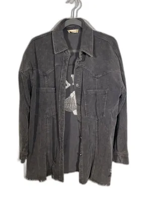 Altar’D State Womens Gray Corduroy Howdy Shirt Shacket Button Down Oversized Xs thumbnail 1