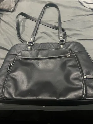Franklin Covey Black Leather Work Laptop Briefcase Black Leather Tote Bag thumbnail 3