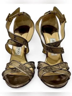 Jimmy Choo Metallic Lace Strappy Stiletto Sandals Heels Size 39 thumbnail 1