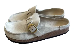 Birkenstock Buckley Suede Ribbed Leather Support Clog Sand Cream Size 9 (40) NEW thumbnail 1