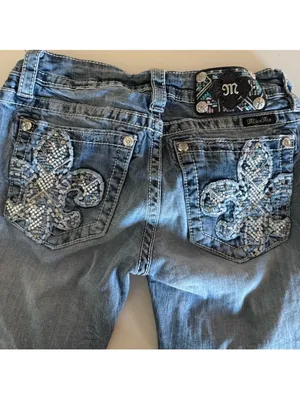 Miss Me Signature Boot Cut Jeans Fleur de Lis Bling Crystals Size 26 thumbnail 2