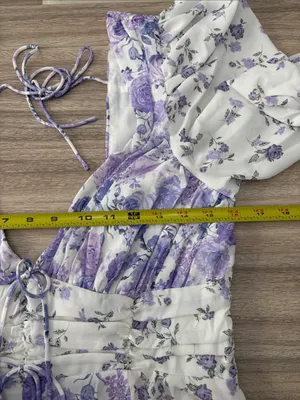 New For Love & Lemons Rosalyn Mini Dress White Lilac Floral Women Size Large thumbnail 8