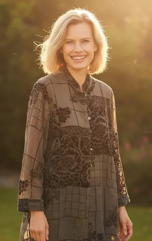 Coldwater Creek Olive Green Velvet Burnout Sheer Tunic Top XL Elegant Artwear thumbnail 1