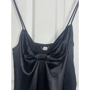 Y2K Victoria’s Secret Black Satin Mini Slip Dress Bow Bust LBD Small Dark Fairy thumbnail 4