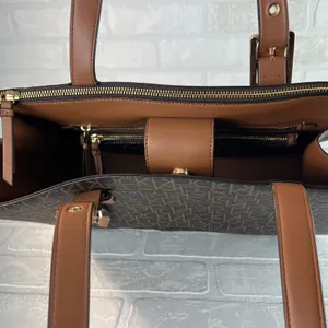 Calvin‎ Klein Signature Tote Shoulder Bag Brown CK Monogram Print Brown Leather thumbnail 8