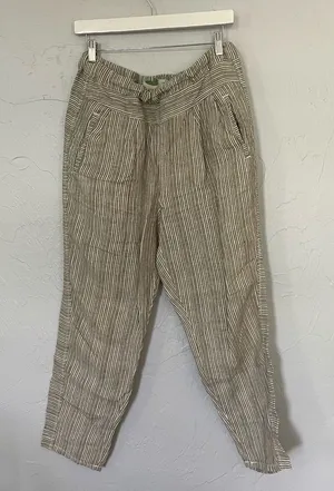 Anthropologie Grey/Beige and White Striped Linen Chinos High-Rise Comfort‎ sz S thumbnail 1