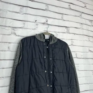 Ocean Current Women’s Puffer Jacket XL Black Gray Two Tone Button Up Hoodie Y2K thumbnail 4