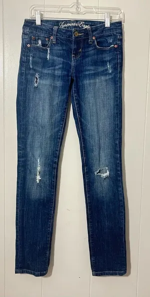 American Eagle 77 Skinny Distressed Jeans Low Rise Blue Size 2 Regular thumbnail 1