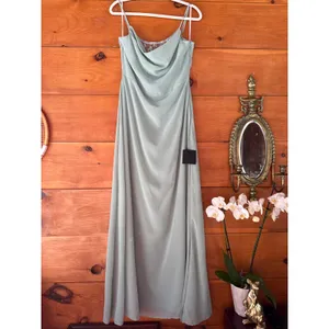 NWT Lulus Eliora Sage Green Lace Cowl Neck Chiffon Maxi Dress Bridesmaid Satin L thumbnail 3