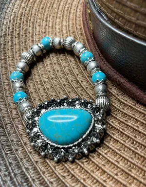 Western women’s faux turquoise and silver stretch bracelets. thumbnail 5