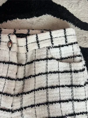 Zara Tweed White and Black Windowpane High-Waist Shorts thumbnail 4