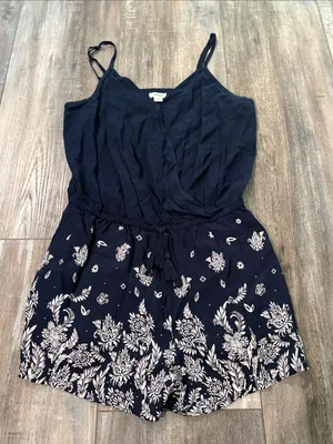 Garage Navy & White Floral Boho Bandana Print Romper XS thumbnail 1