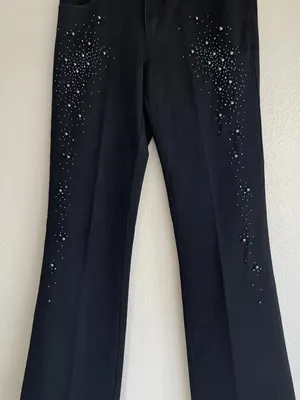 Cache Embellished Flare Jeans Size 4 Y2K Faux Pearl Beaded Black Denim Pants thumbnail 2