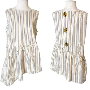 Crosby by Mollie Burch striped‎ asymmetrical top tortoise button back sz M thumbnail 2