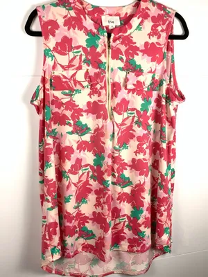 Fyve Womens XL Tropical Floral Sleeveless Blouse Pink High Low Tunic thumbnail 9
