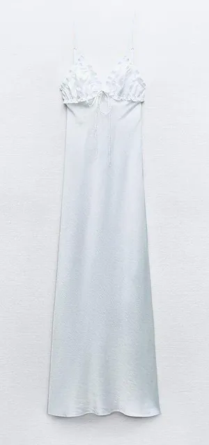 ZARA dress white midi ruffled satin lingerie inspired bodycon fitted wedding thumbnail 10