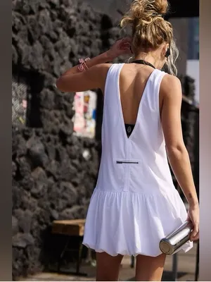 Free People Movement White Hot Shot Bubble Mini Drop-Waist Dress XS thumbnail 2