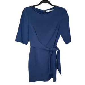 Alice +‎ Olivia Virgil Boatneck Mini Dress Tie Waist Short Sleeve Blue Size 4 thumbnail 2