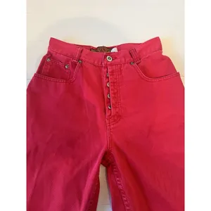Lawman World Class Denim‎ Womens Red High Waisted Wide Leg Button Fly Jeans 7 thumbnail 2