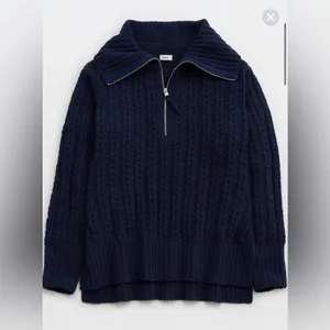 Aerie Cable Car ¼ Zip Sweater Navy Blue Oversized Knit Pullover Size XS NWOT thumbnail 5
