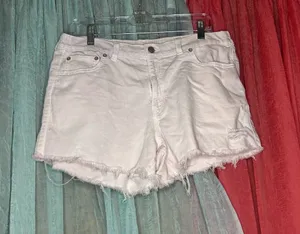 aerie Pale Pink Frayed Denim Shorts thumbnail 1