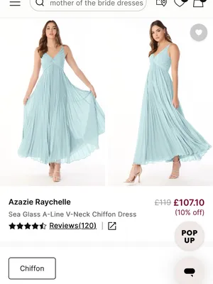 Azazie Sea Glass Raychelle Pleated V-Neck Chiffon Maxi Dress | Size 6 thumbnail 2