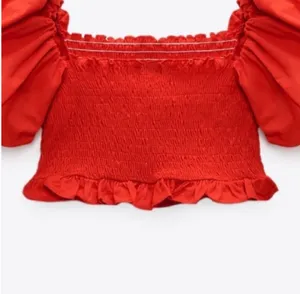 ZARA Top Bubble Sleeve Red Cropped  thumbnail 3