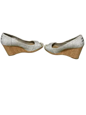TOMS Women's Shoes Gray Fabric Stella Peep-Toe Wedges Size 9.5 thumbnail 5