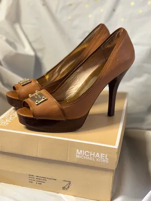 Michael Kors Cognac Leather Peep-Toe Platform Pumps thumbnail 1