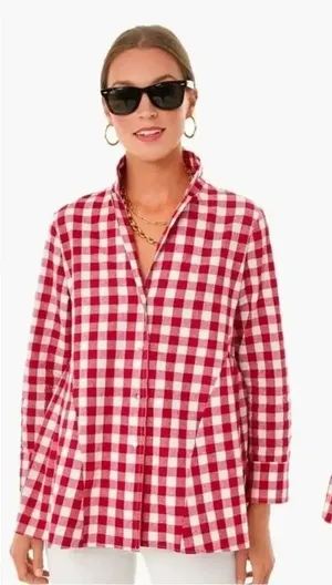Pomander Place Tuckernuck Scarlett Red Gingham Cotton Button Down Blouse XS‎ thumbnail 1