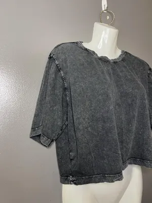 Z By Zella Shirt Womens Medium Gray Acid Wash Cropped Short Sleeve Athletic thumbnail 2