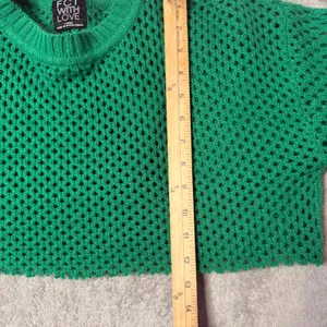 Green Open Knit Cropped Fishnet Sweater Size L See Through‎ Layering Festival thumbnail 10