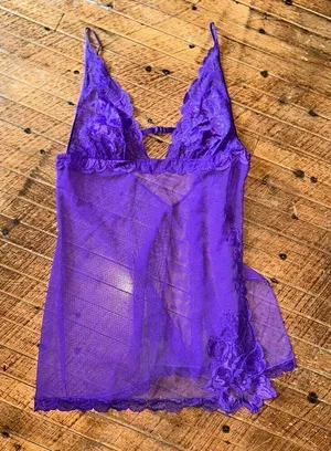 Victoria’s Secret purple semi sheer lace S shirt nightgown thumbnail 1