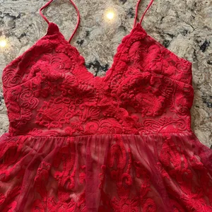 Red Lace Dress AUDINE Southern Fried Chics Antique Lace Western Boho Prom Sz M thumbnail 3