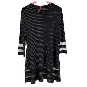 IC by Connie K Black Stretchy Wearable Art to Wear Dress Artsy Striped Size 2X thumbnail 2