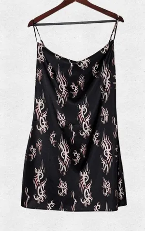 Urban Outfitters Black Slinky Silky Satin Mini Slip Mallory Dress Large Cyber thumbnail 1
