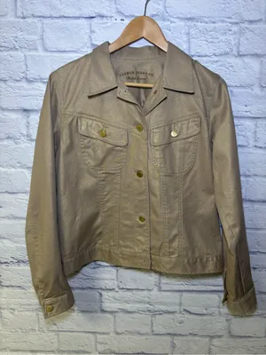 Lauren Jeans Co Ralph Lauren Women's Demin Gold Metallic Button Up Jacket Sz L thumbnail 2