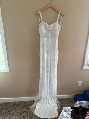 Lulus Momentous Love White Beaded Bustier Mesh Mermaid Maxi Dress Size Medium thumbnail 5