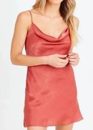 Altar'd State Womens Cowl Neck Satin Cami Mini Dress Salmon Slip Size Medium thumbnail 1