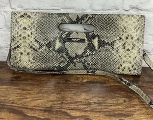Michael Kors Snakeskin Leather Clutch With‎ Shoulder Strap Sand thumbnail 1